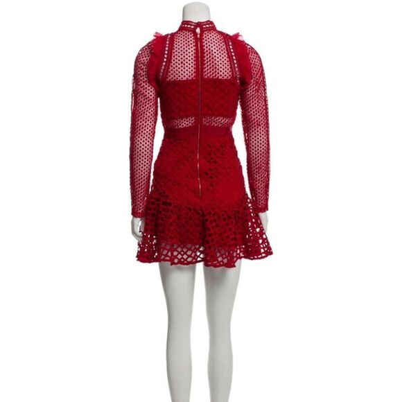 Self-Portrait Red Lace Pattern Mini Dress Size: XS | US2, UK6 - Picture 3 of 3